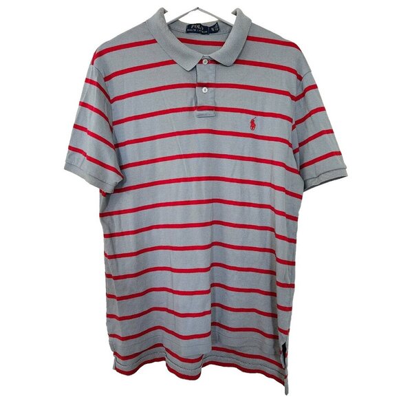 Polo Ralph Lauren Mens XL Gray Red Stripes Pony Single Stitch Slits Buttons FLAW - Picture 1 of 13